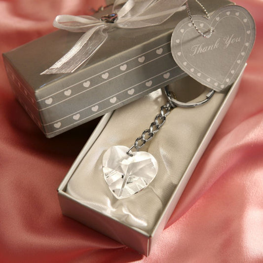 Chrome Key Chains With Crystal Heart Set of 10