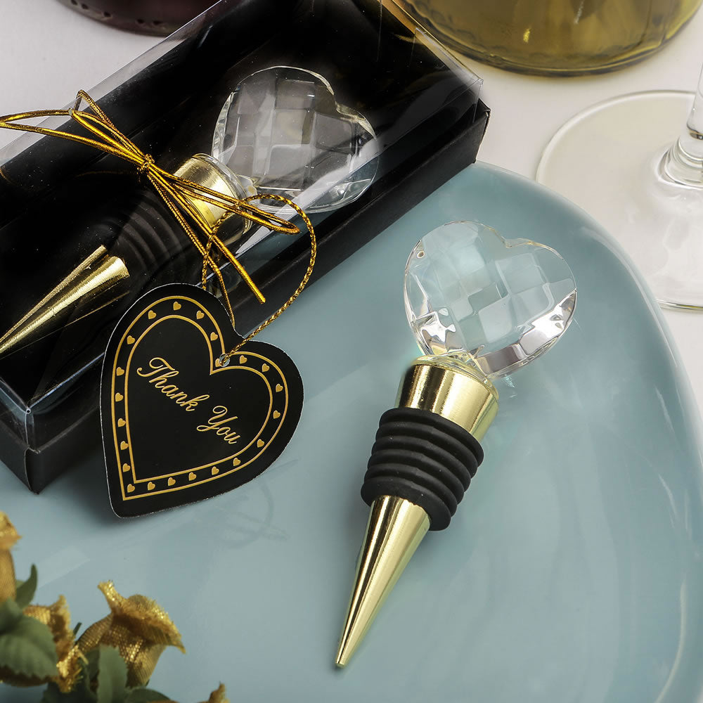 Choice Crystal Gold Bottle Stopper With Crystal Heart Design