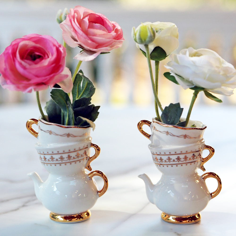 Tea Cup Ceramic Bud Vase Set of 2