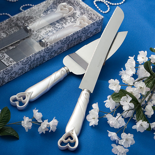 Interlocking Hearts Design Cake Knife and Server Set