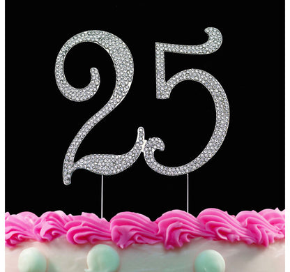 25th Birthday Cake Topper with Sparkling Crystals Bling Birthday Cake Topper