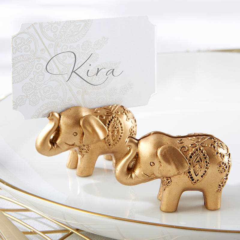 Gold Lucky Elephant Place Card Holder Set of 6