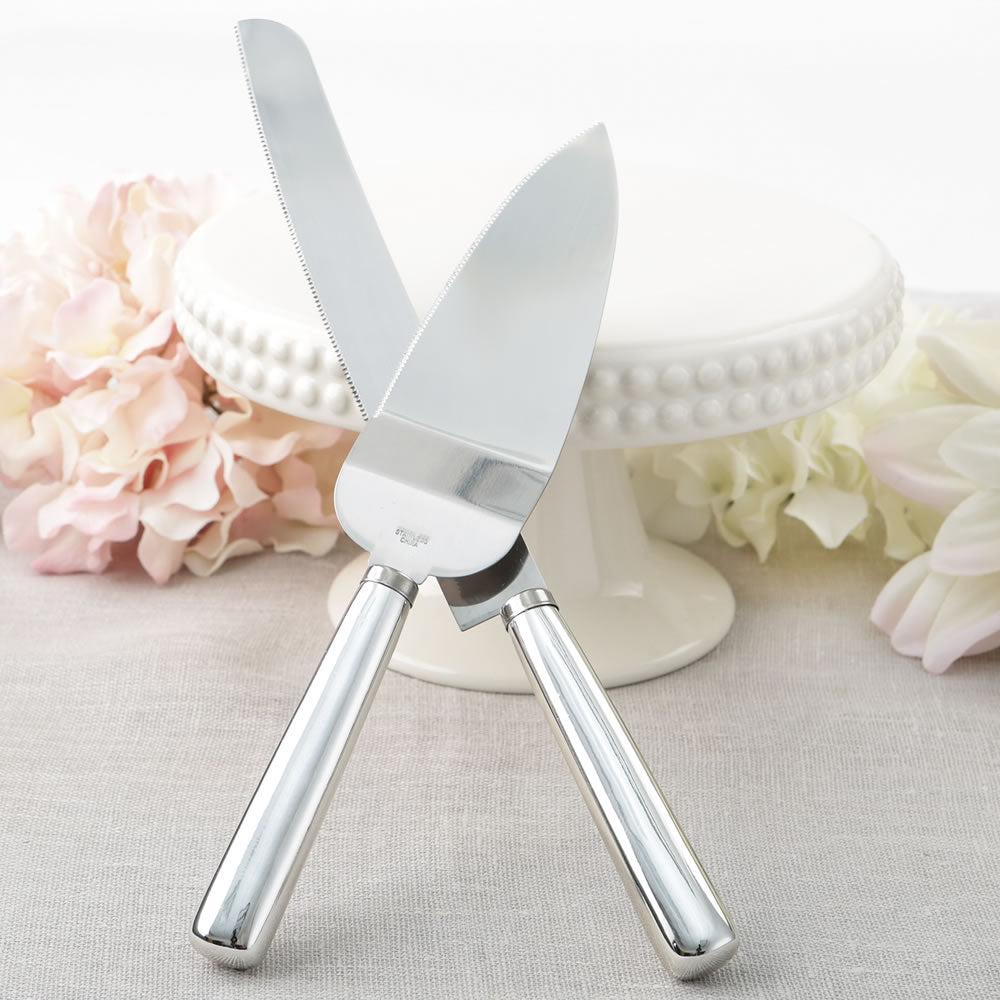 Simple elegance classic silver stainless steel cake knife set