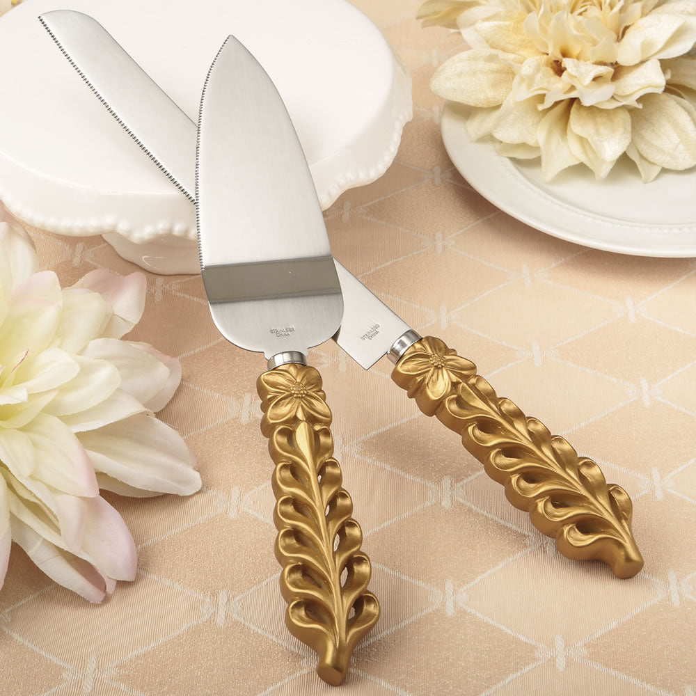 Gold Lattice Botanical Collection Stainless Cake Serving Set