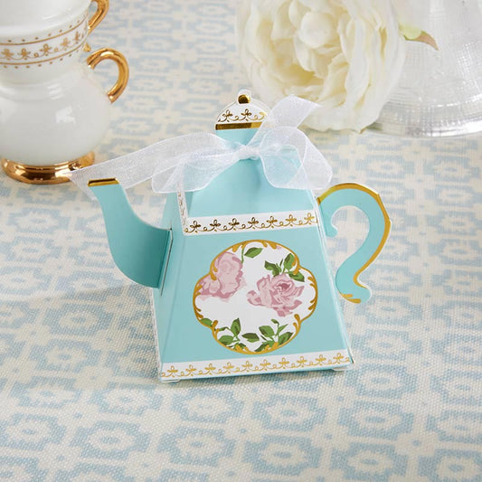 Tea Time Whimsy Teapot Favor Boxes Blue Set of 24