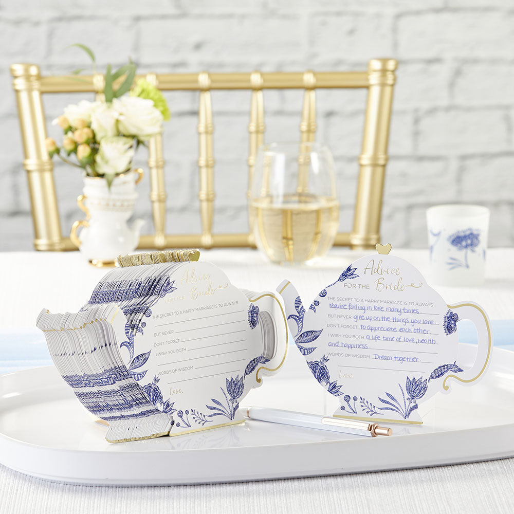 Blue Willow Wedding Advice Cards - Teapot Set of 50