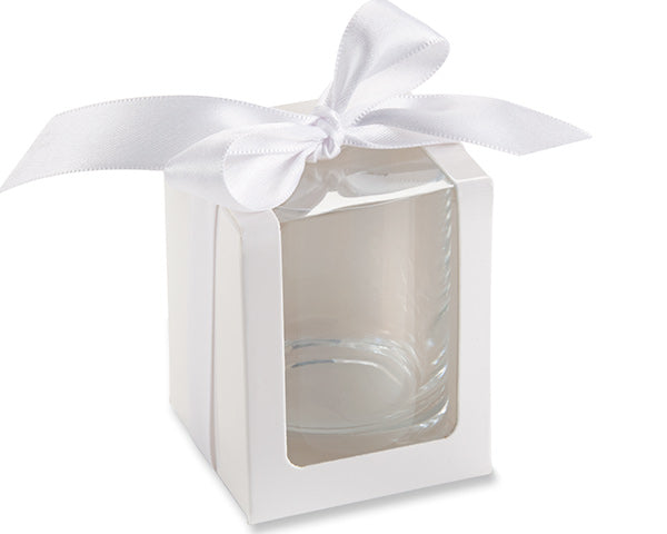 White 2 oz. Shot Glass/Votive Holder Gift Box with Ribbon Set of 12