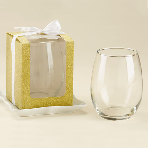 15oz Glassware Gift Box with Ribbon Set of 12 White or Gold or Kraft