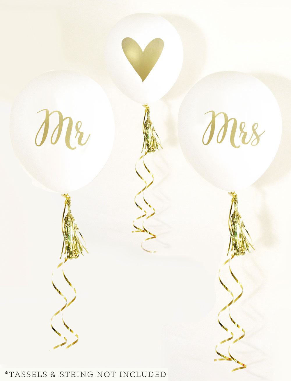Mr and Mrs Party Balloons Set of 3 Gold Printed Wedding Balloons