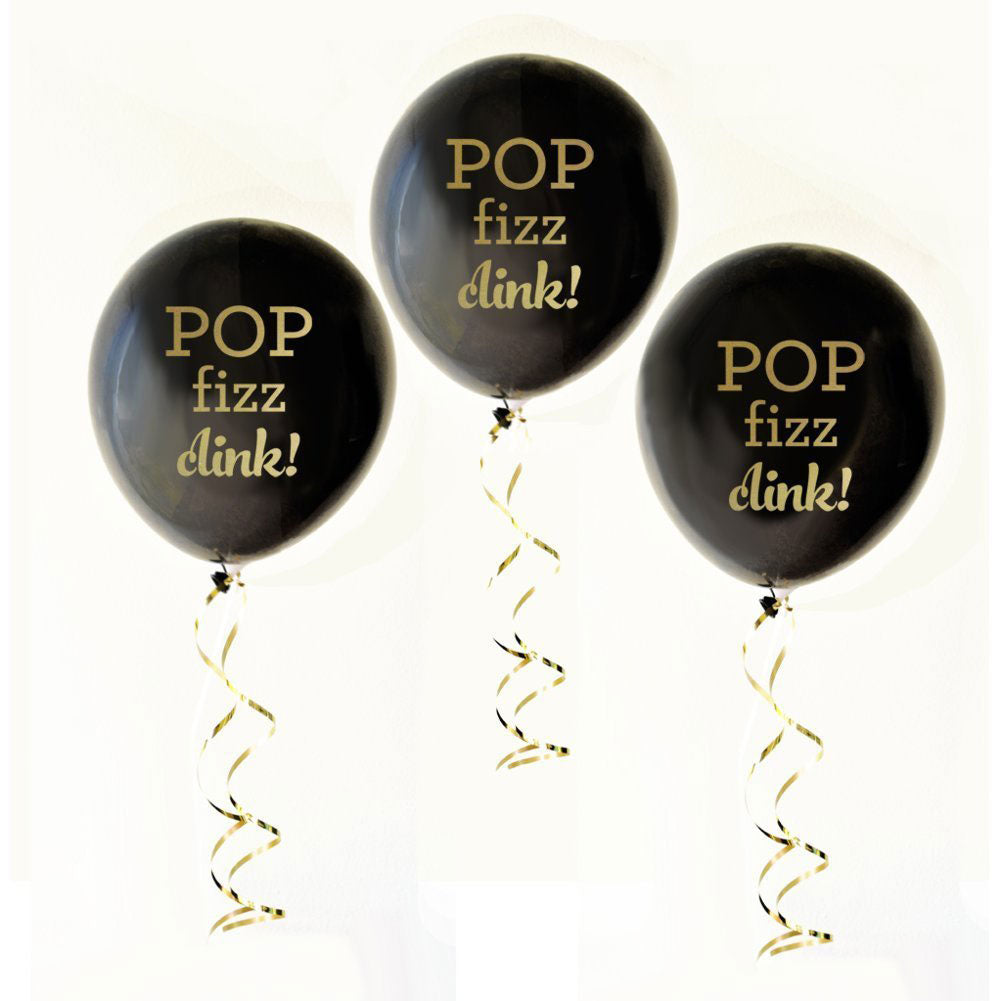 Black and Gold POP FIZZ CLINK Party Balloons Set of 3