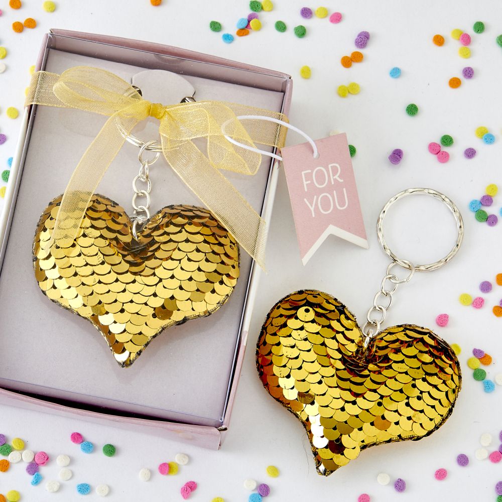 Gold Silver Sequin Heart Key Chain