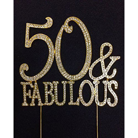50th Birthday Cake Topper 50 and Fabulous Crystal Bling Caketop Silver or Gold
