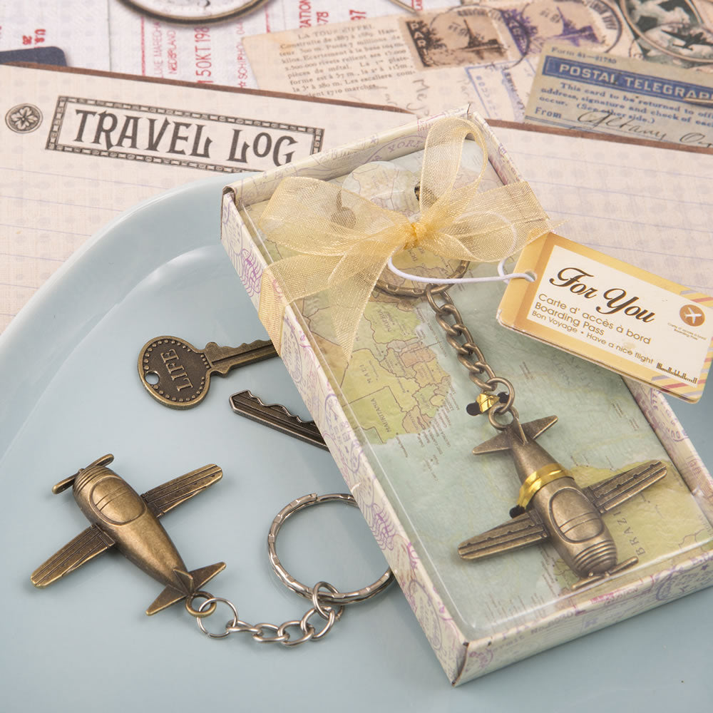 Vintage Airplane Design All Metal Key Chain In Antique Brass Color Finish