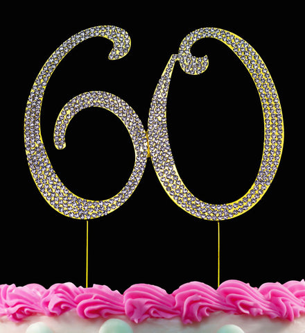 60th Birthday Cake Toppers Bling 60 Anniversary Cake Toppers Silver or Gold