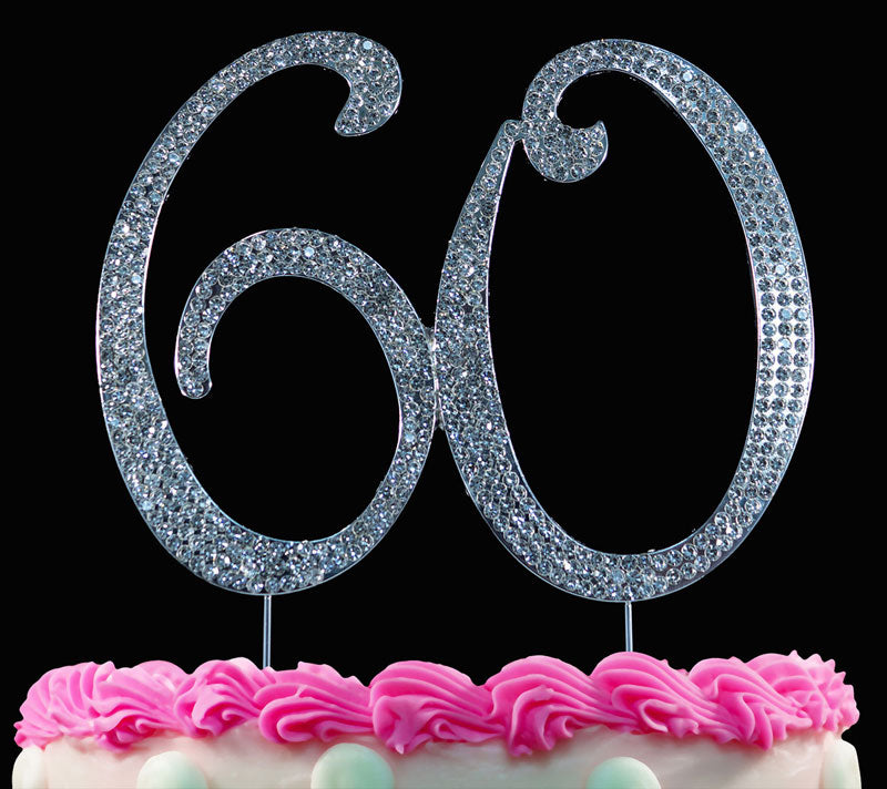 60th Birthday Cake Toppers Bling 60 Anniversary Cake Toppers Silver or Gold