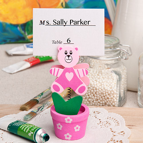 Pink Teddy Bearflower Pot Place Cardphoto Holder