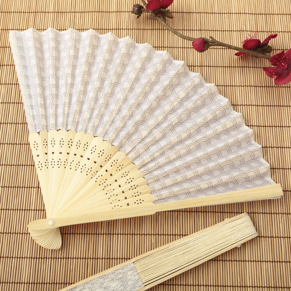 Silver Scallop Silk Folding Fan Favor