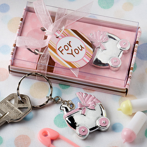 Pink Baby Carriage Design Key Chains