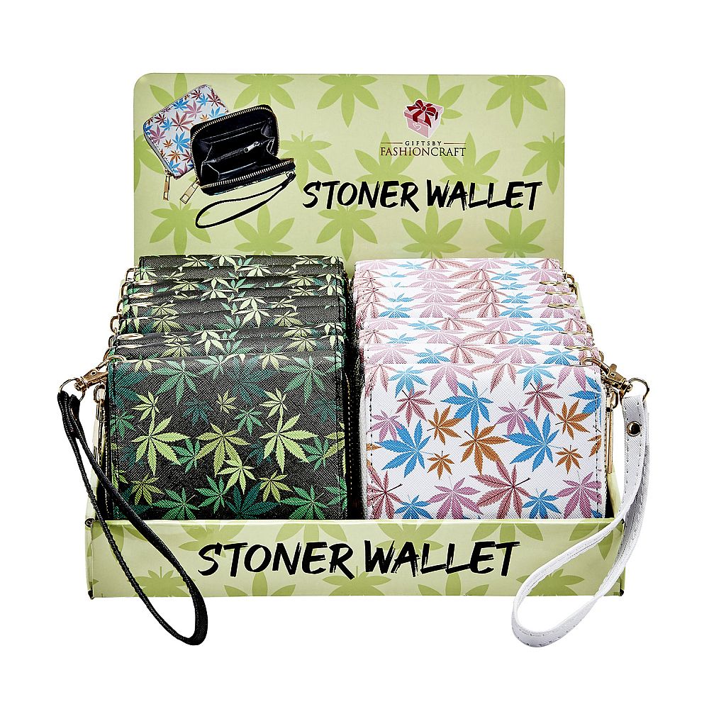 leaf design wallet with hand strap - 2 assorted colors