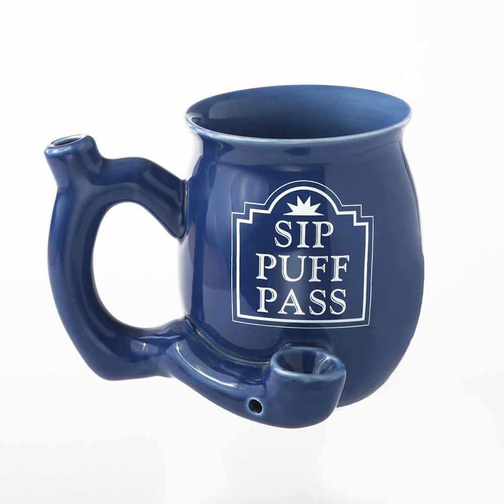 Sip Puff Pass mug - Blue with white letters