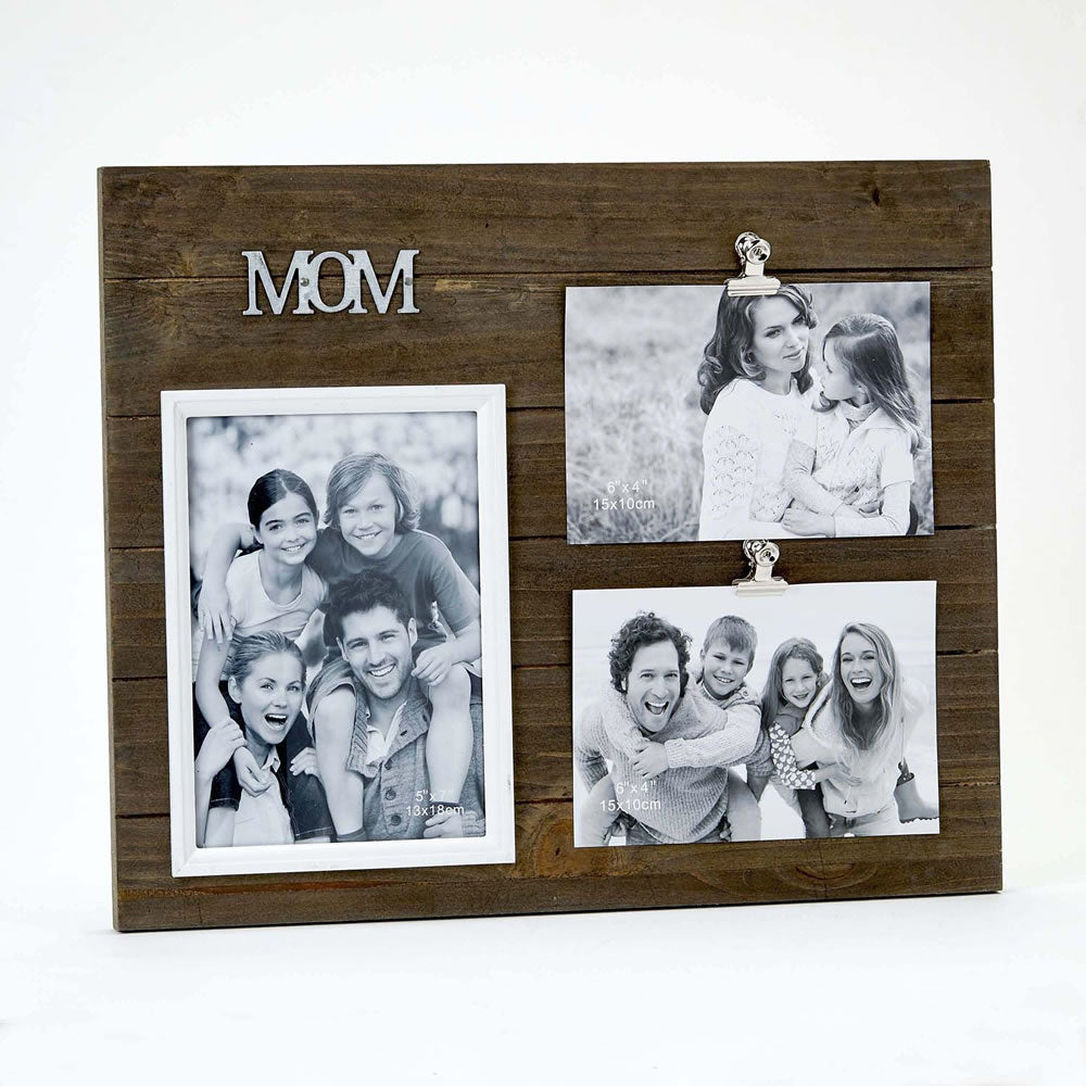 triple wood Mom frame - Holds one 5x7 and two 4x6 photos