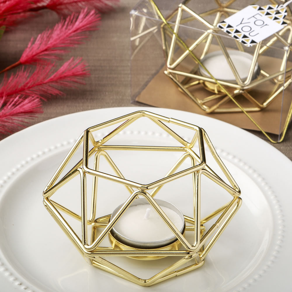 Gold Hexagon Shaped Geometric Design Tea Light Votive Candle Holder