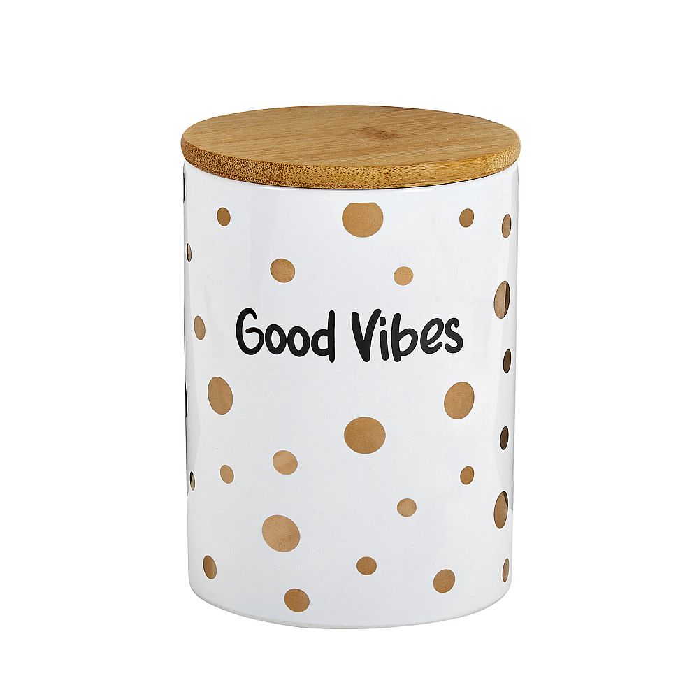Deluxe canister - stash jar WHITE CANISTER - GOLD Polka DOTS - GOOD VIBES