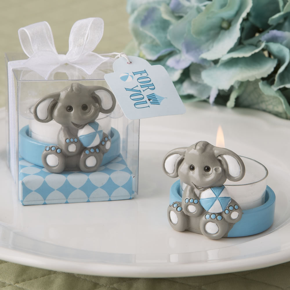 Cute Baby Elephant With Blue Design Tea Light Holder