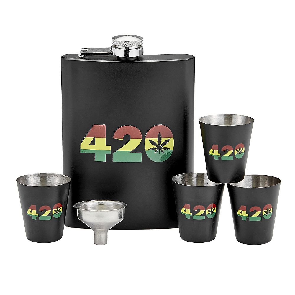 420 rasta flask set with shot glasses and funnel