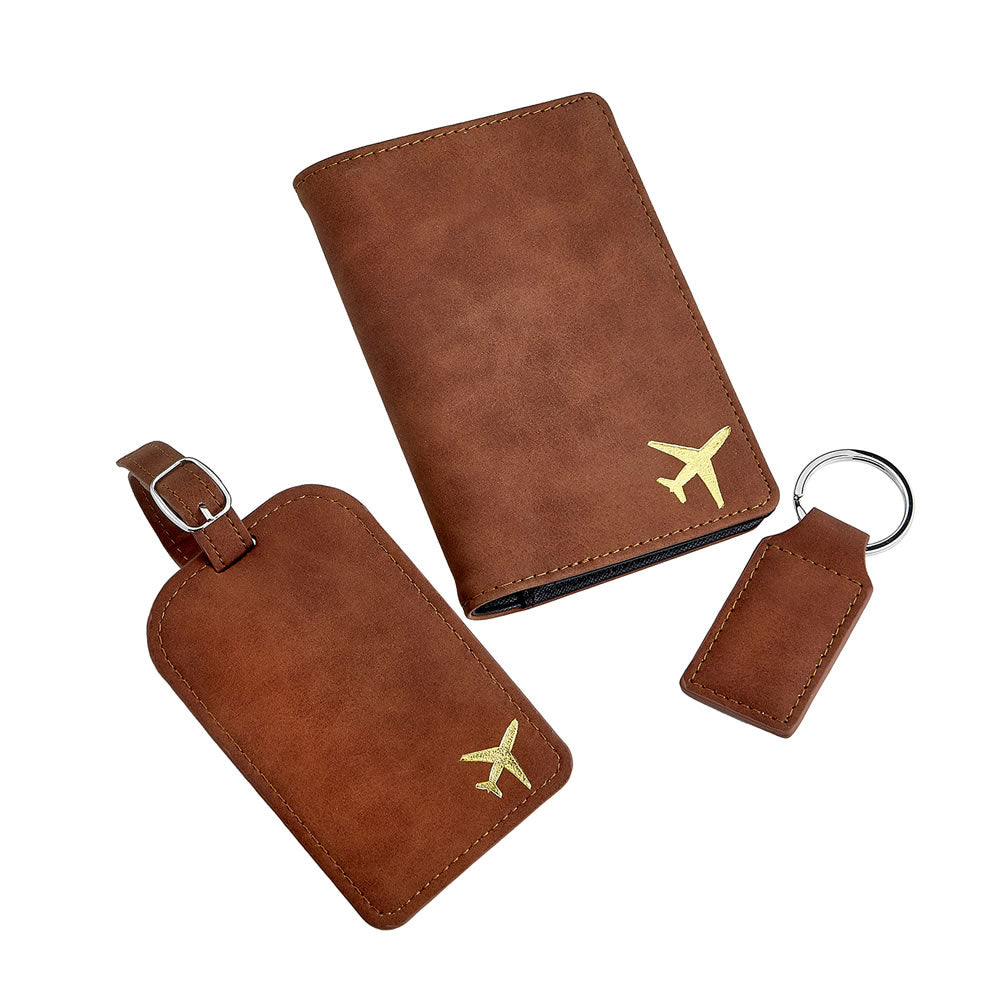 Fly with me Deluxe Faux brown suede travel set