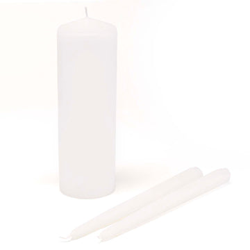 Unity Candle and Tapers Set White or Ivory 9-Inch Pillar and Set of 2 Tapers