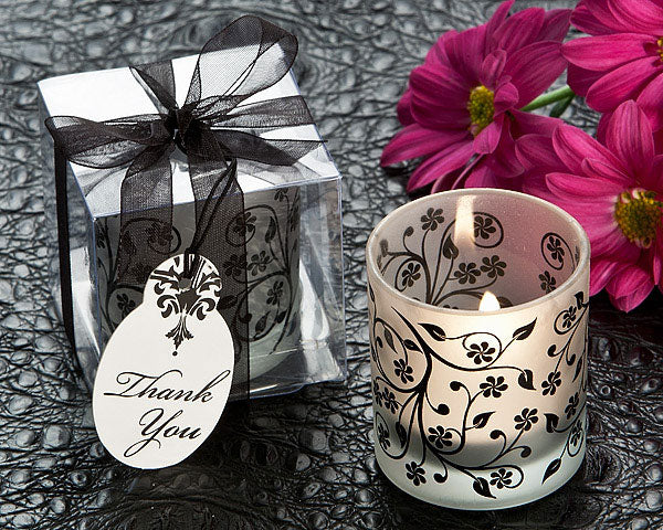 Frosted Elegance Black and White Tea Light Candle Holder (Set of 4)