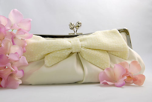 Satin Clutch Purse with Beaded Bow ( 3 Colors )