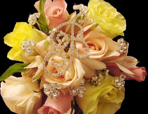 Single Crystal Letter & 6 Bouquet Crystal Swirls Set