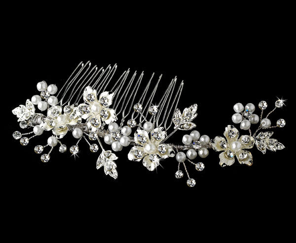 Elegant Pearl Bridal Hair Comb Silver or Gold