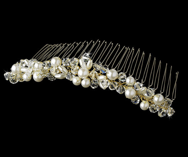 Gold with Ivory Pearls & Crystal Bridal Comb