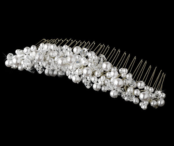 Swarovski Crystal & White Pearl Bridal Comb