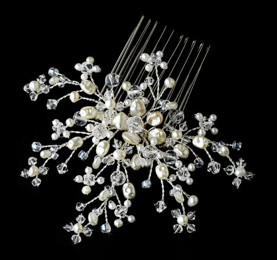 Elegant Ivory Crystal Pearl Flower Bridal Hair Comb