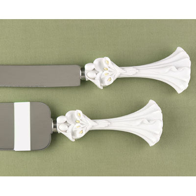 Bride and Groom Calla Lily Wedding Couple Cake Knife and Server 