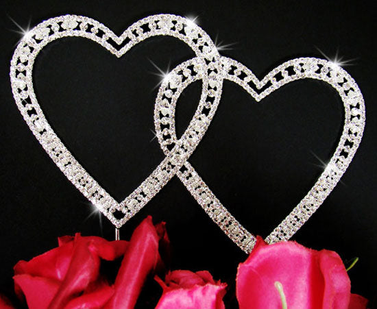 Large Crystal Double Heart Vintage Style Wedding Cake Topper