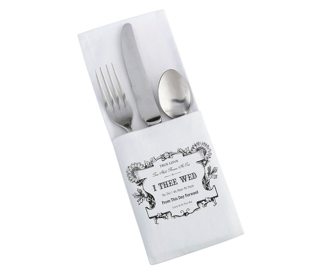 Black and White I Thee Wed Silverware Holders Set of 4