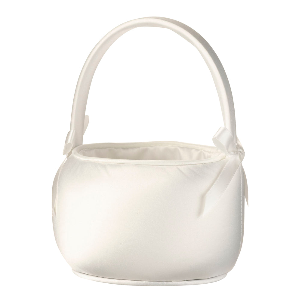 Round Satin Flower Girl Basket Off-White