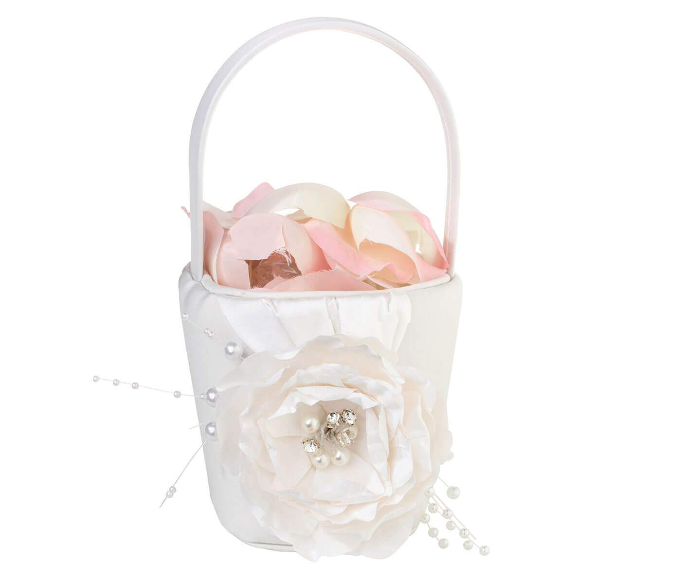 Vintage White Rose Flower Girl Basket