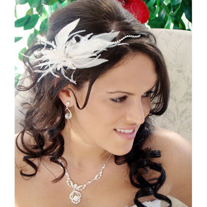 Swarovski Crystals Feather Fascinator White or Ivory