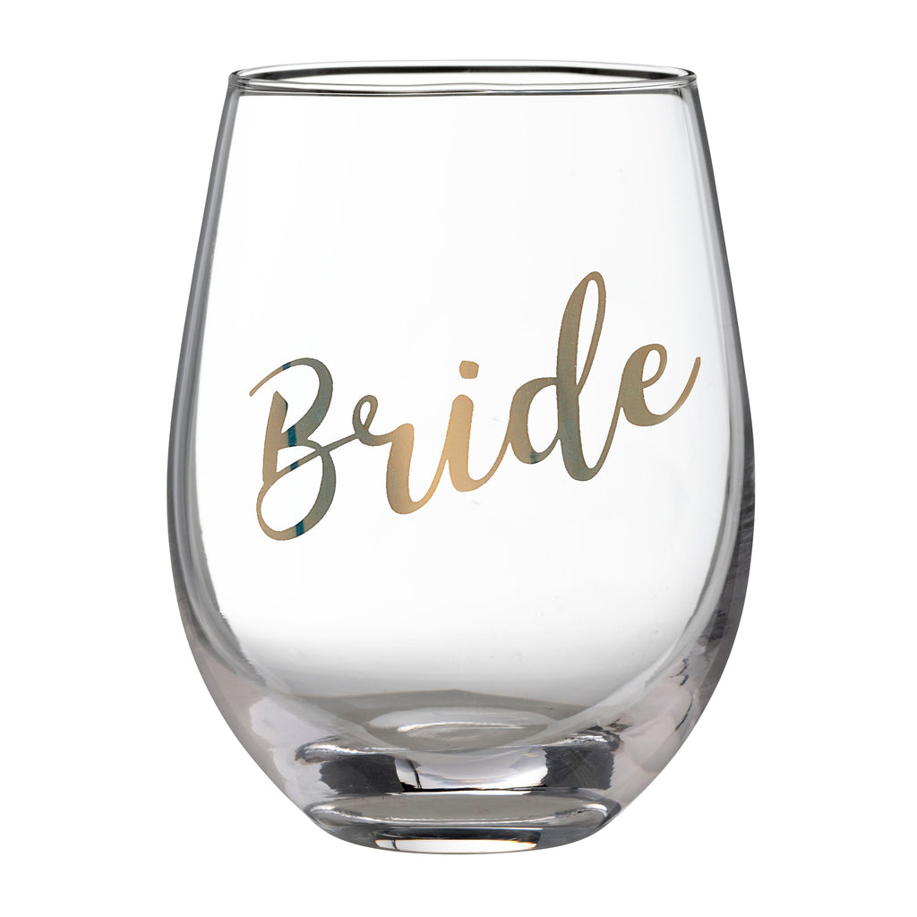 Gold Bride Stemless Wine Glass Gift