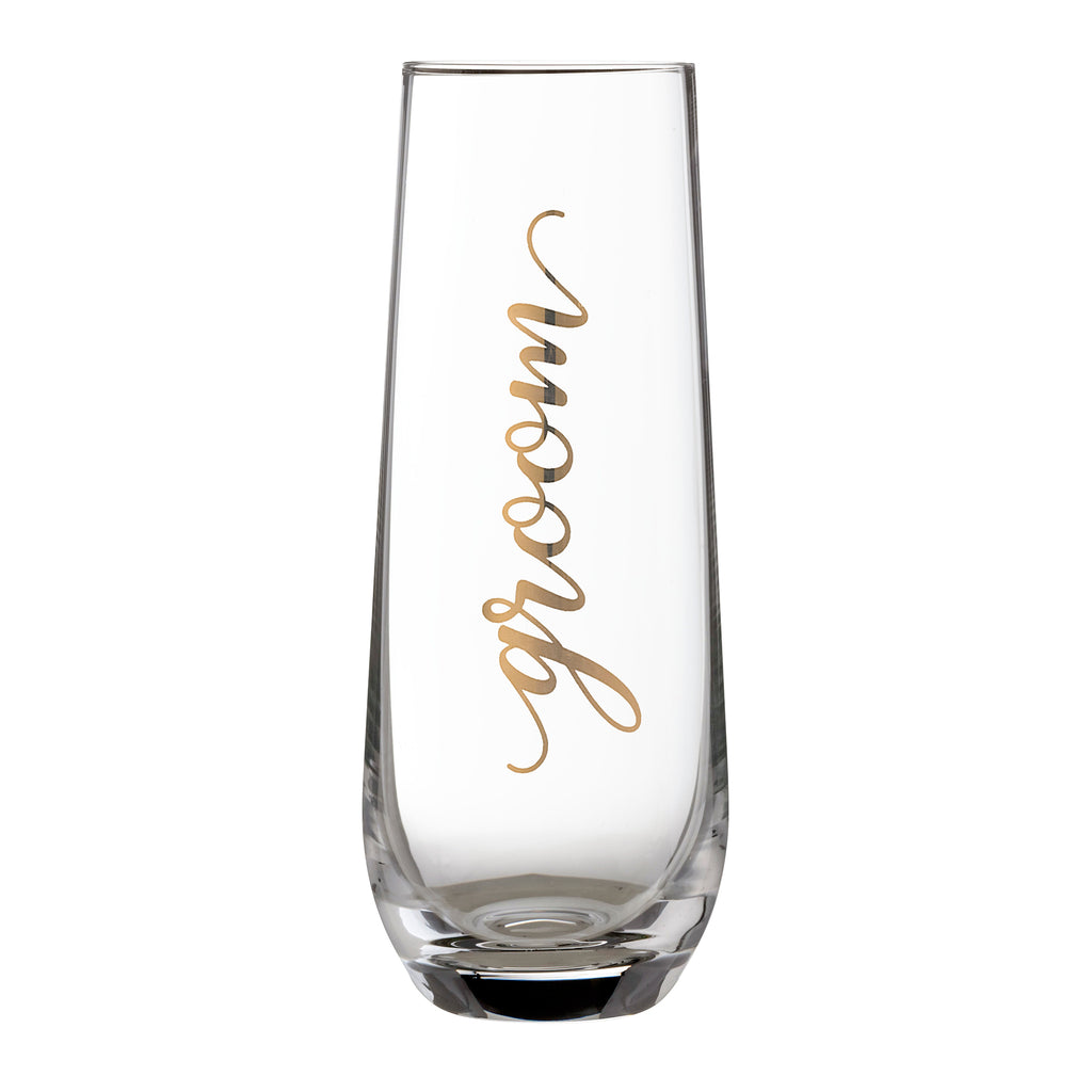 Gold Groom Stemless Champagne Glass