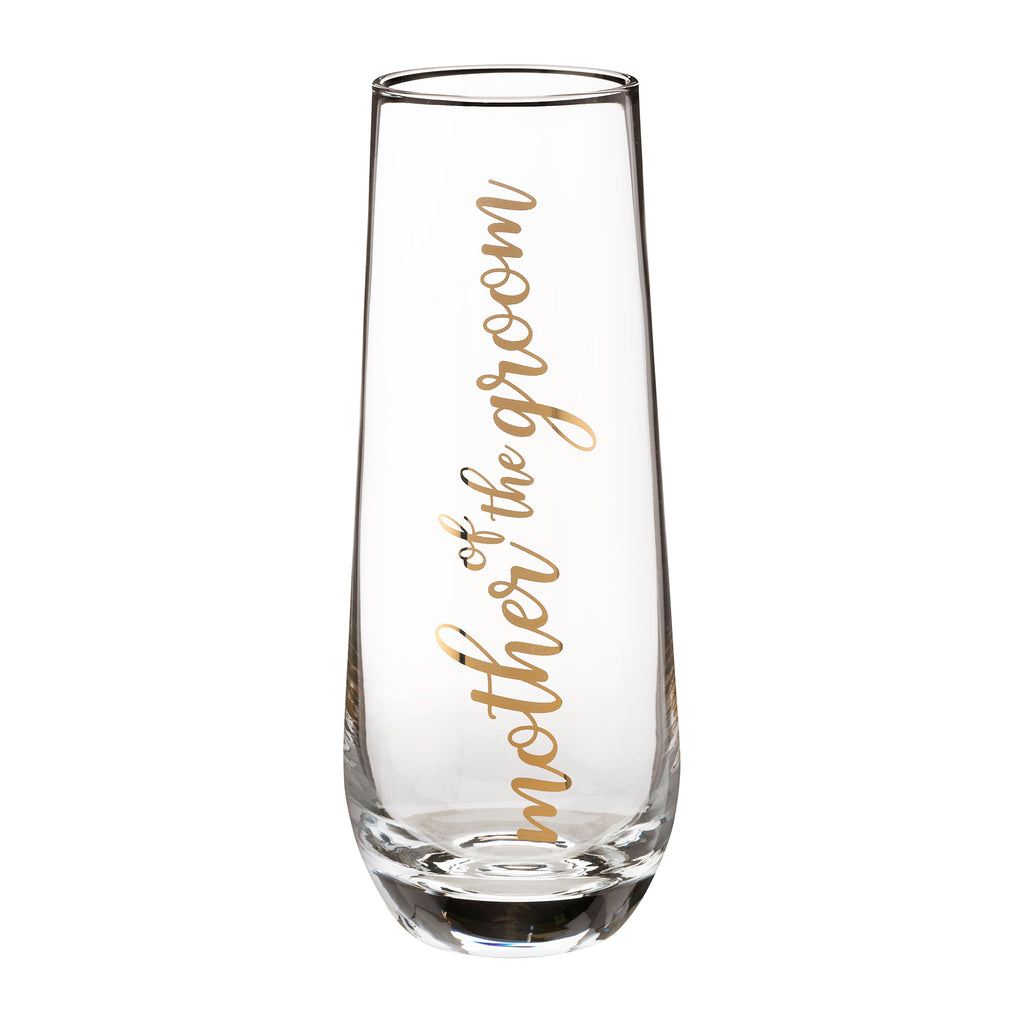 Mother of Groom Stemless Champagne Glass and Wedding Toasting Glass
