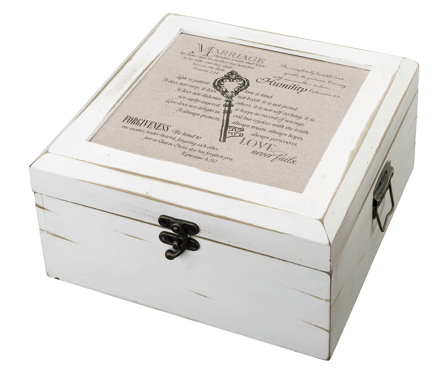 Antique White Wood Christian Card Box