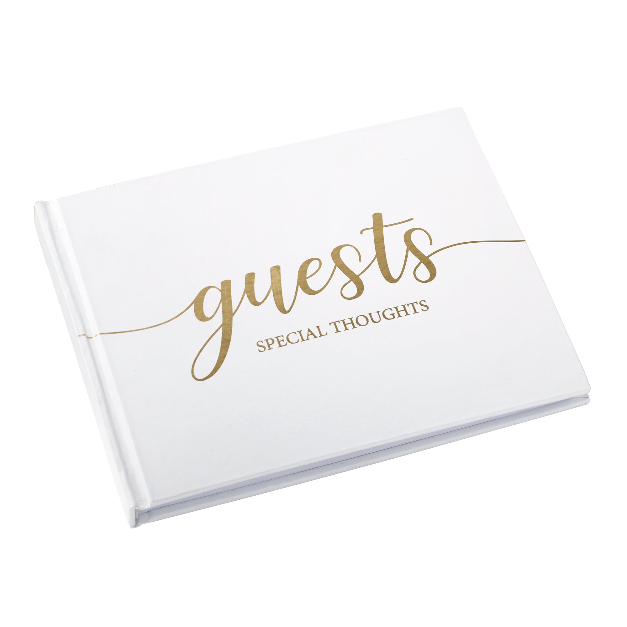 Minimalist Simple Elegant Chic White Wedding Registry Guestbook with Gold Writing