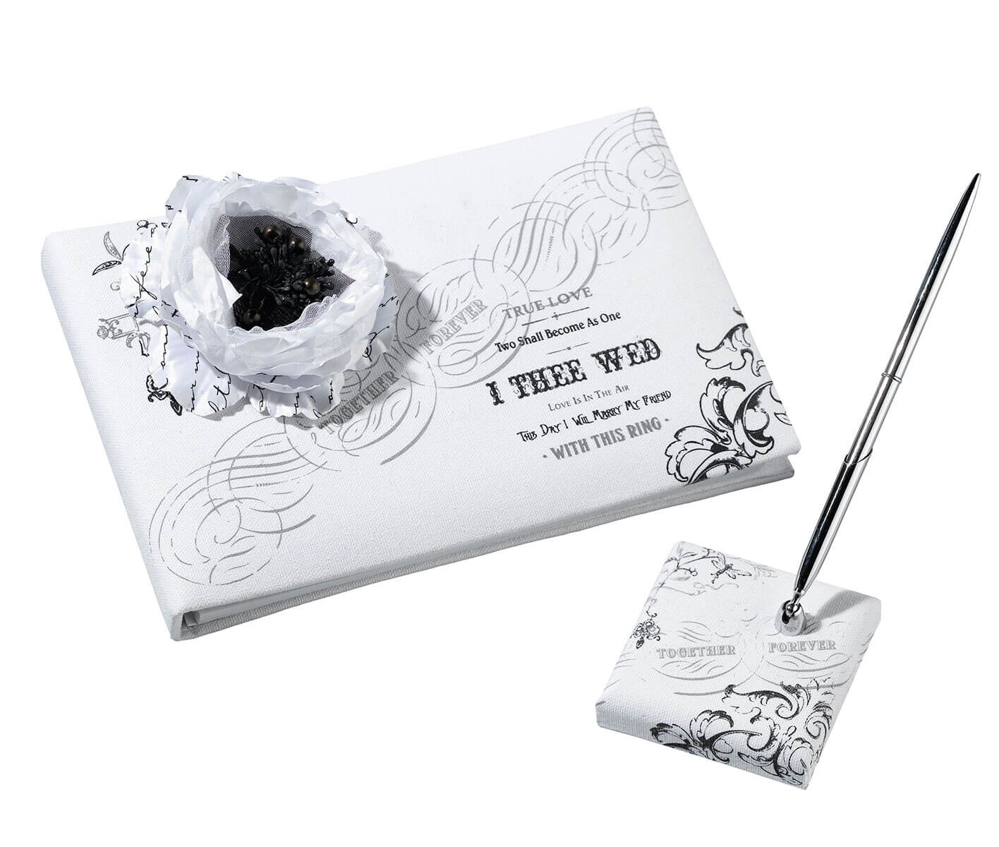 Black and White I Thee Wed Guest Book and Pen Set